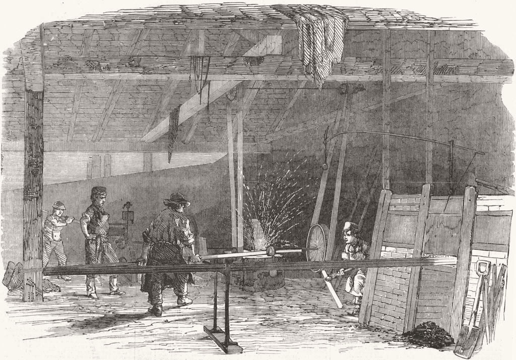 WORCS. Chain-Cable Forging, Tividale, Dudley 1855 old antique print picture